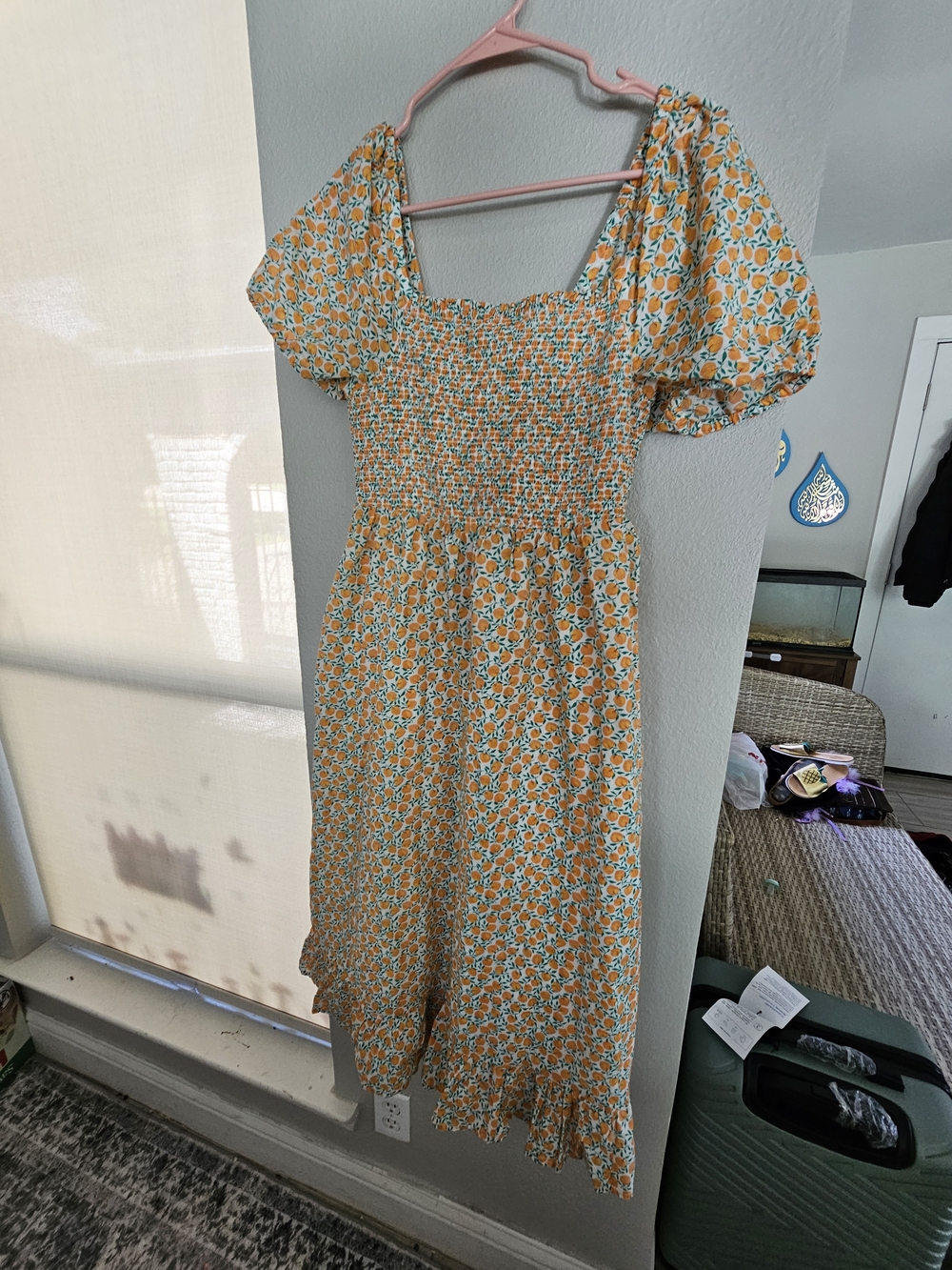 J.Crew Yellow Floral Smocked Midi Dress with Puff Sleeves